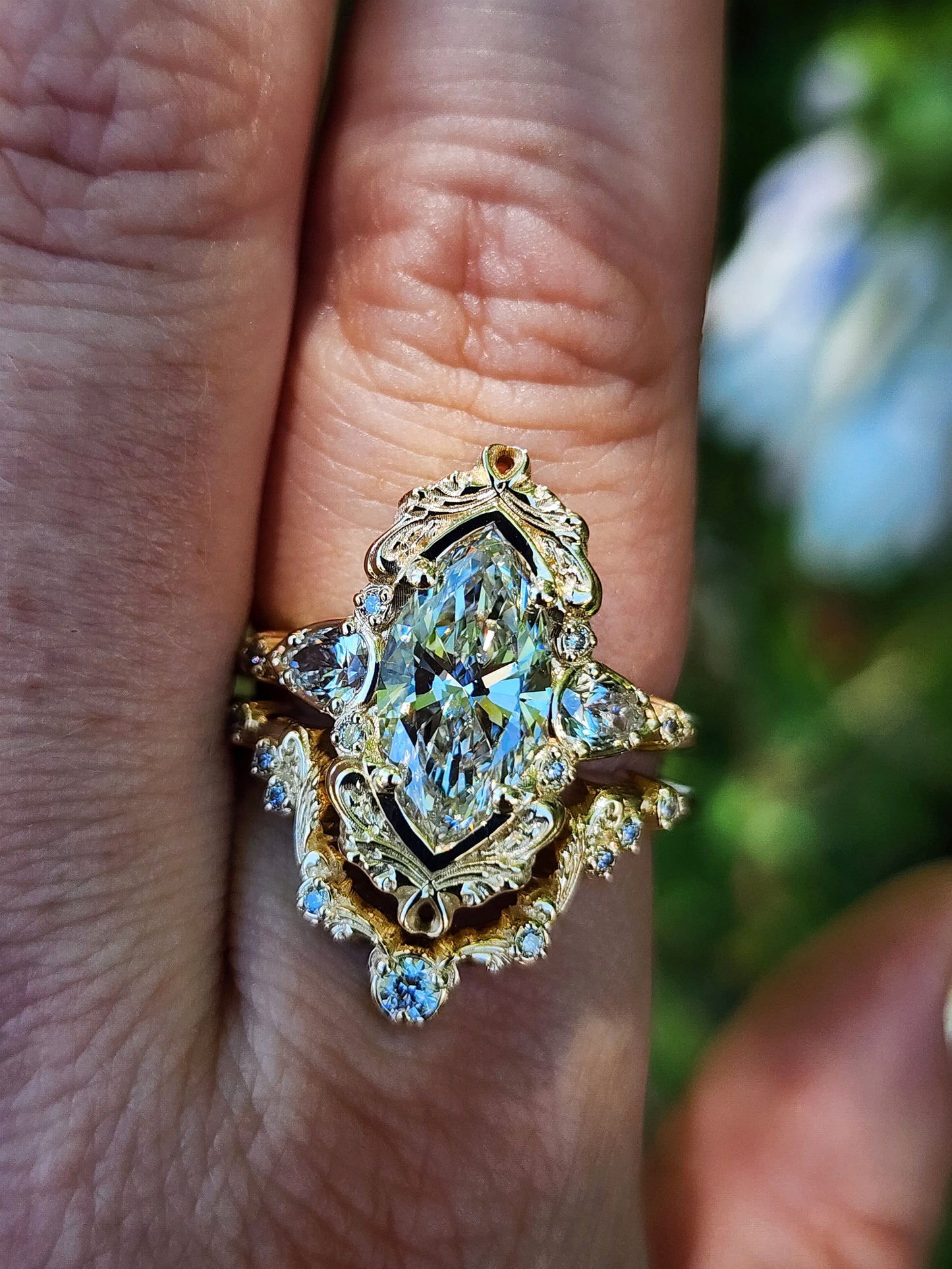 2.21ct Lab Diamond Odette Marquise Engagement Ring Set filigree details baroque ready to ship image 7