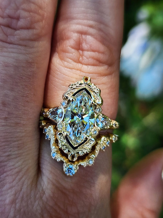 2.21ct Lab Diamond Odette Marquise Engagement Ring Set filigree details baroque ready to ship image 7