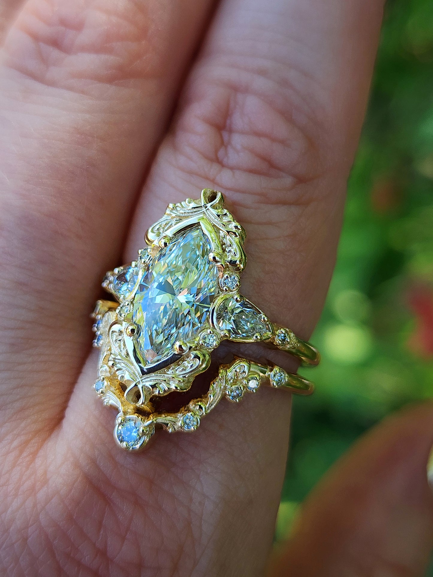 2.21ct Lab Diamond Odette Marquise Engagement Ring Set filigree details baroque ready to ship image 8