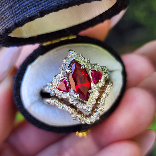 Ruby Marquise Delilah Filigree Scroll Engagement Ring Set image 4