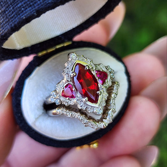 Ruby Marquise Delilah Filigree Scroll Engagement Ring Set image 5