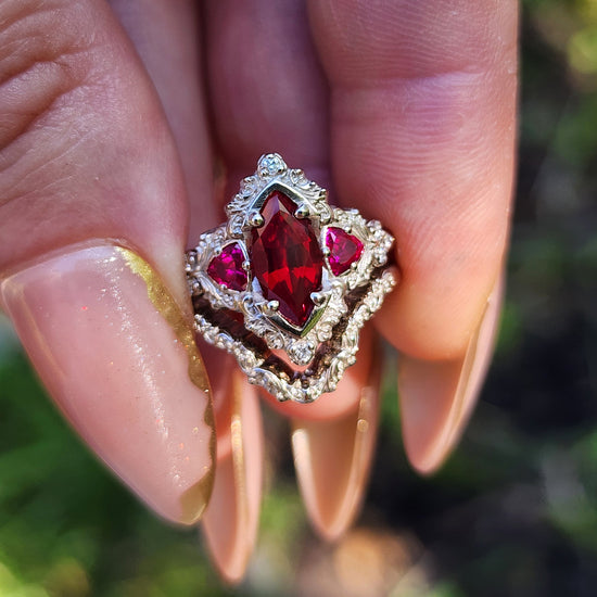 Ruby Marquise Delilah Filigree Scroll Engagement Ring Set image 2