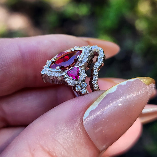 Ruby Marquise Delilah Filigree Scroll Engagement Ring Set image 7