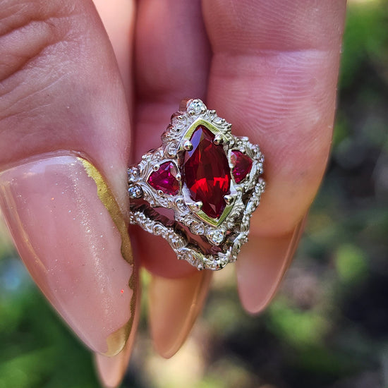 Ruby Marquise Delilah Filigree Scroll Engagement Ring Set image 8