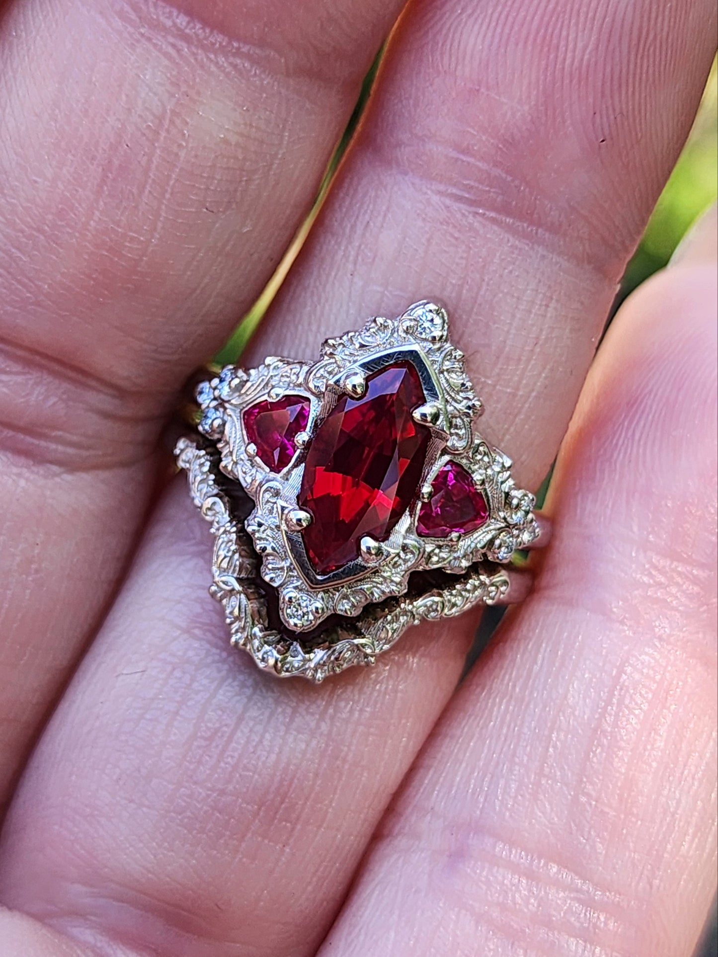 Ruby Marquise Delilah Filigree Scroll Engagement Ring Set image 9