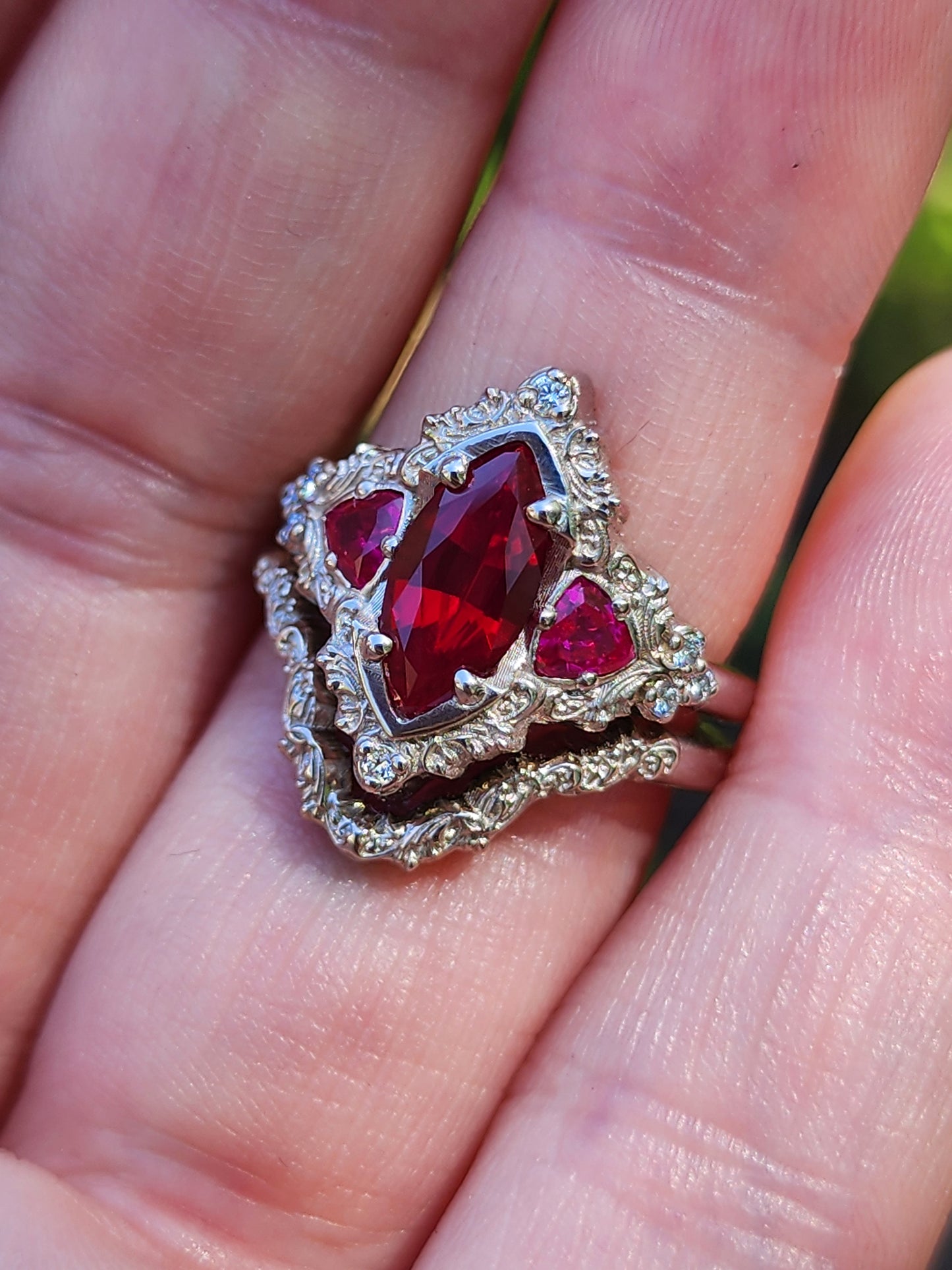 Ruby Marquise Delilah Filigree Scroll Engagement Ring Set image 10