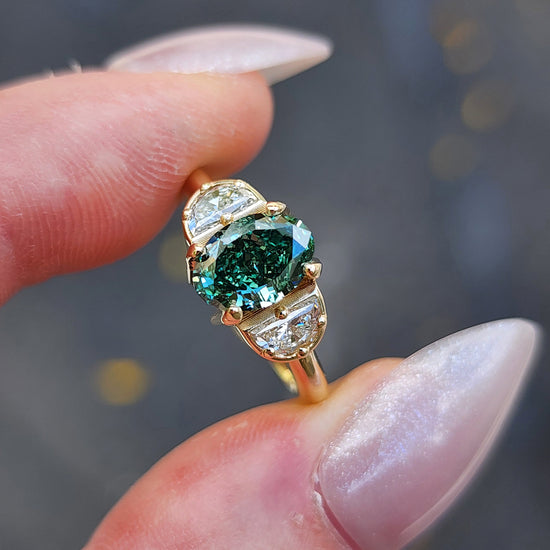 custom 3 stone engagement ring with half moon diamonds prong set center stone oval marquise round 14k gold build your own by swankmetalsmithing image 8