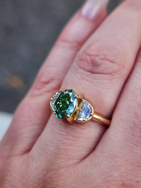 custom 3 stone engagement ring with half moon diamonds prong set center stone oval marquise round 14k gold build your own by swankmetalsmithing image 13