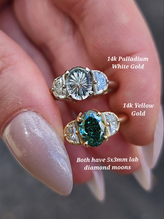 custom 3 stone engagement ring with half moon diamonds prong set center stone oval marquise round 14k gold build your own by swankmetalsmithing image 14