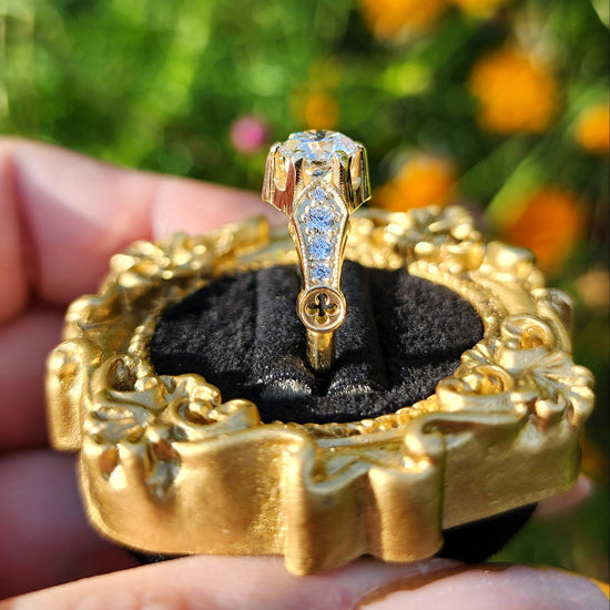 Hidden Rose Window Lab Diamond Engagement Ring - Millgrain Graduated Diamond Band Castle Inspired Wedding Fine Jewelry image 5