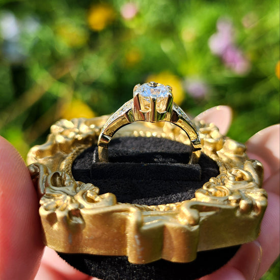 Hidden Rose Window Lab Diamond Engagement Ring - Millgrain Graduated Diamond Band Castle Inspired Wedding Fine Jewelry image 6