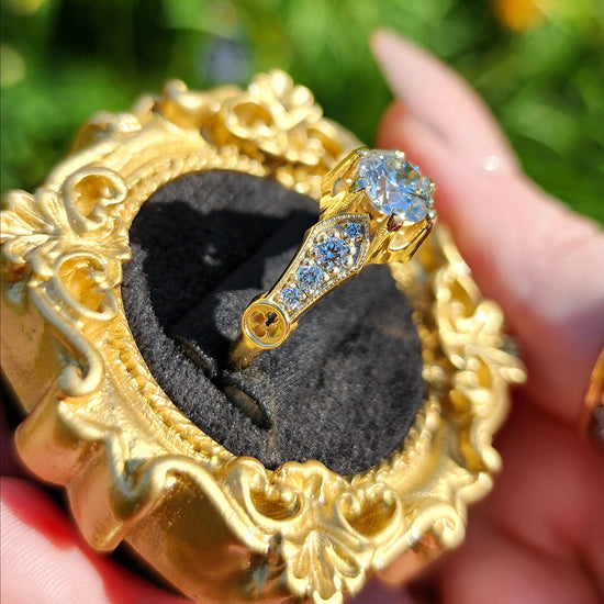 Hidden Rose Window Lab Diamond Engagement Ring - Millgrain Graduated Diamond Band Castle Inspired Wedding Fine Jewelry image 6