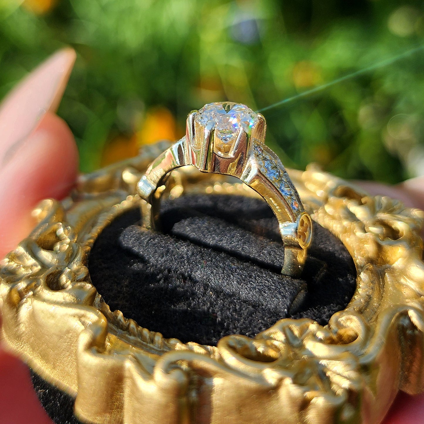 Hidden Rose Window Lab Diamond Engagement Ring - Millgrain Graduated Diamond Band Castle Inspired Wedding Fine Jewelry image 4