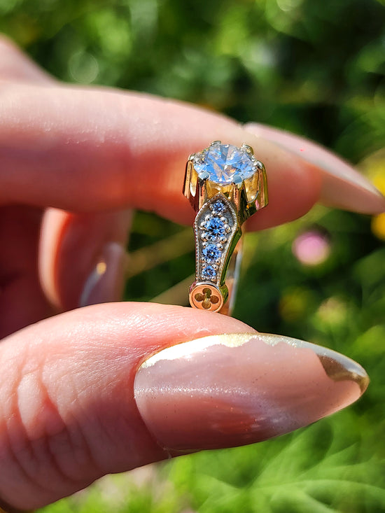 Hidden Rose Window Lab Diamond Engagement Ring - Millgrain Graduated Diamond Band Castle Inspired Wedding Fine Jewelry image 13