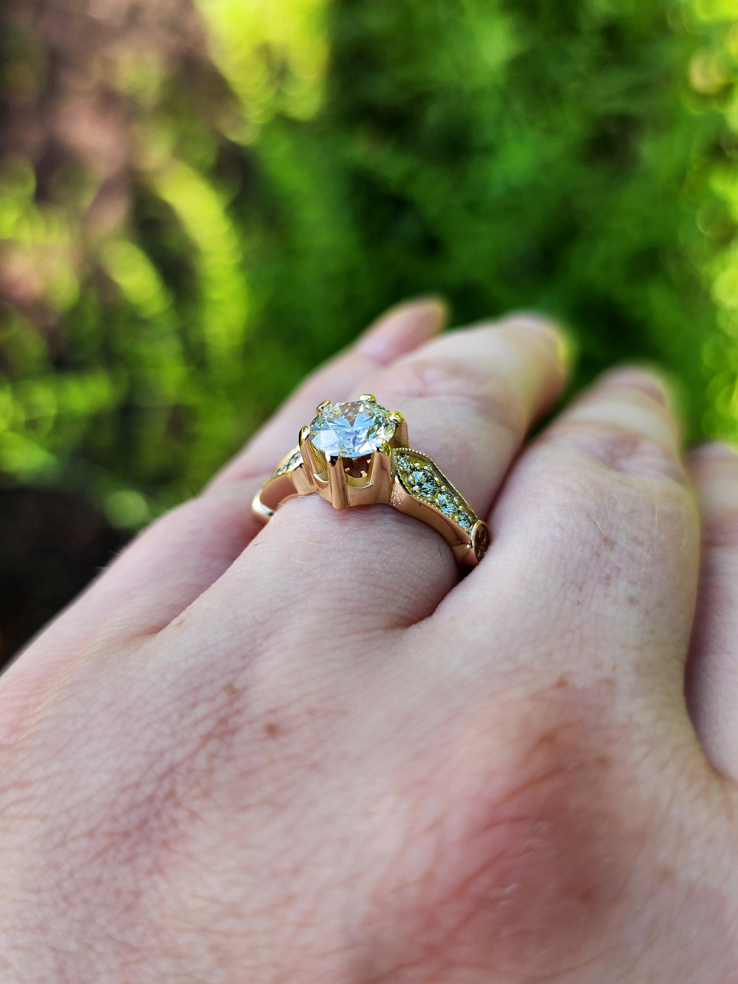 Hidden Rose Window Lab Diamond Engagement Ring - Millgrain Graduated Diamond Band Castle Inspired Wedding Fine Jewelry image 15