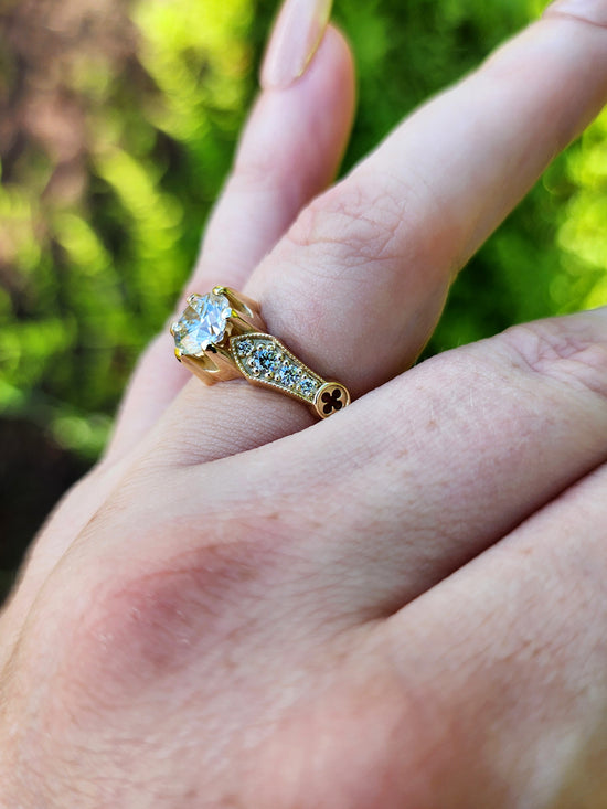 Hidden Rose Window Lab Diamond Engagement Ring - Millgrain Graduated Diamond Band Castle Inspired Wedding Fine Jewelry image 16