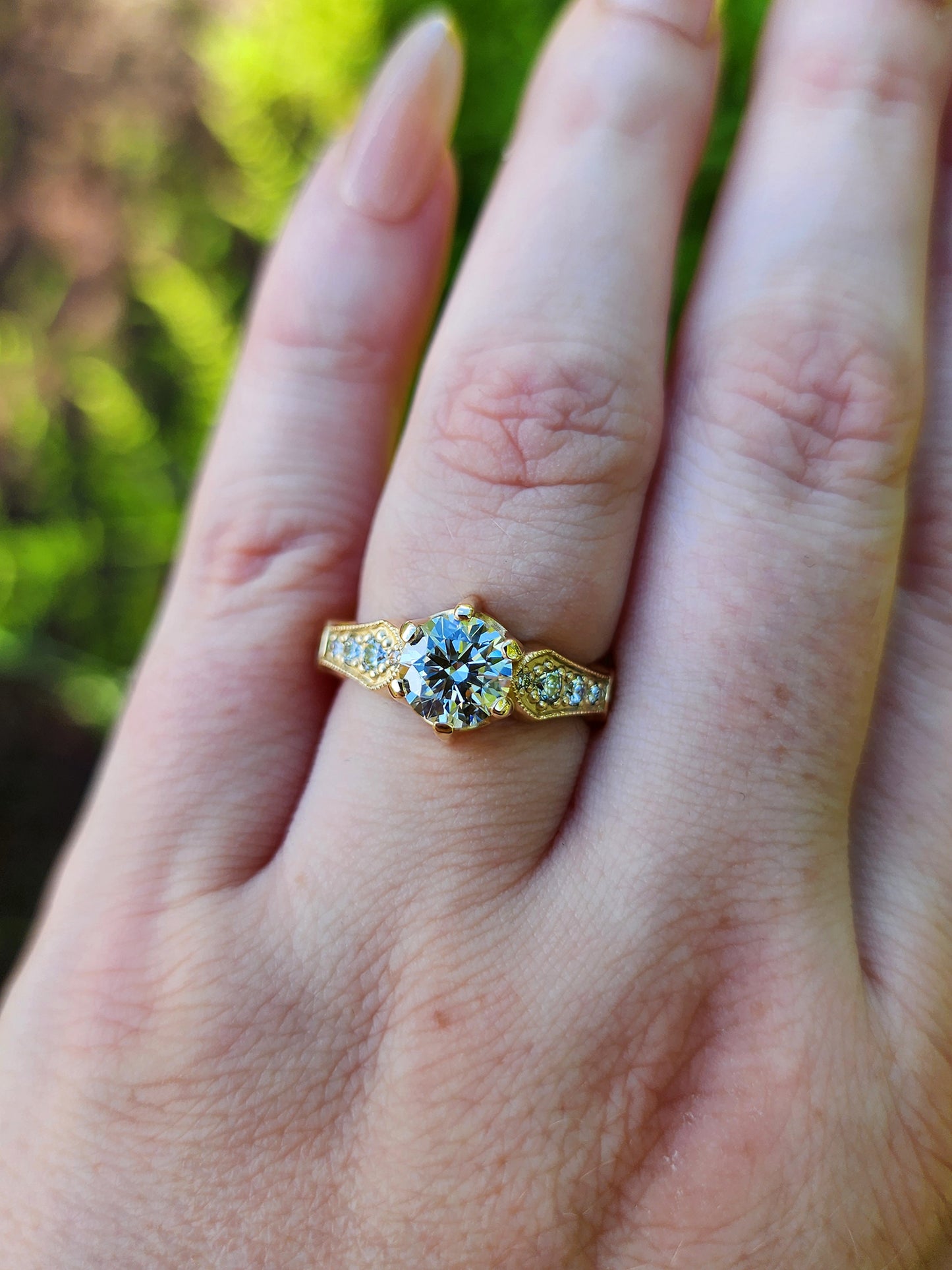 Hidden Rose Window Lab Diamond Engagement Ring - Millgrain Graduated Diamond Band Castle Inspired Wedding Fine Jewelry image 18