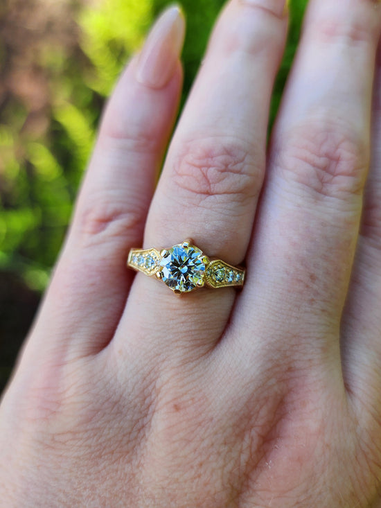 Hidden Rose Window Lab Diamond Engagement Ring - Millgrain Graduated Diamond Band Castle Inspired Wedding Fine Jewelry image 18