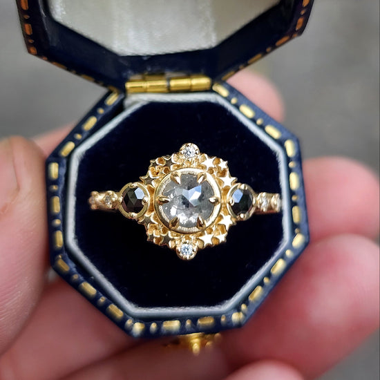 Gray Rose Cut Salt and Pepper Diamond Stardust Ring with Black and White Diamonds image 3