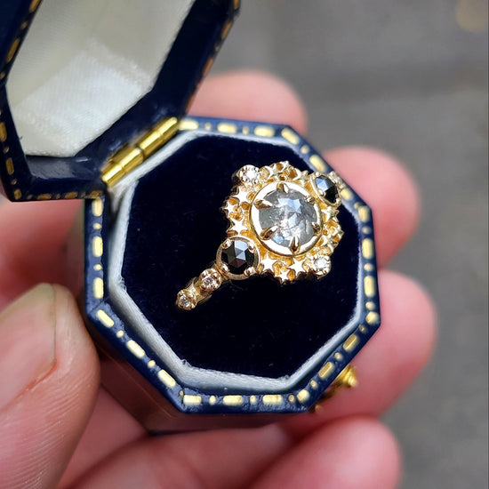 Gray Rose Cut Salt and Pepper Diamond Stardust Ring with Black and White Diamonds image 5