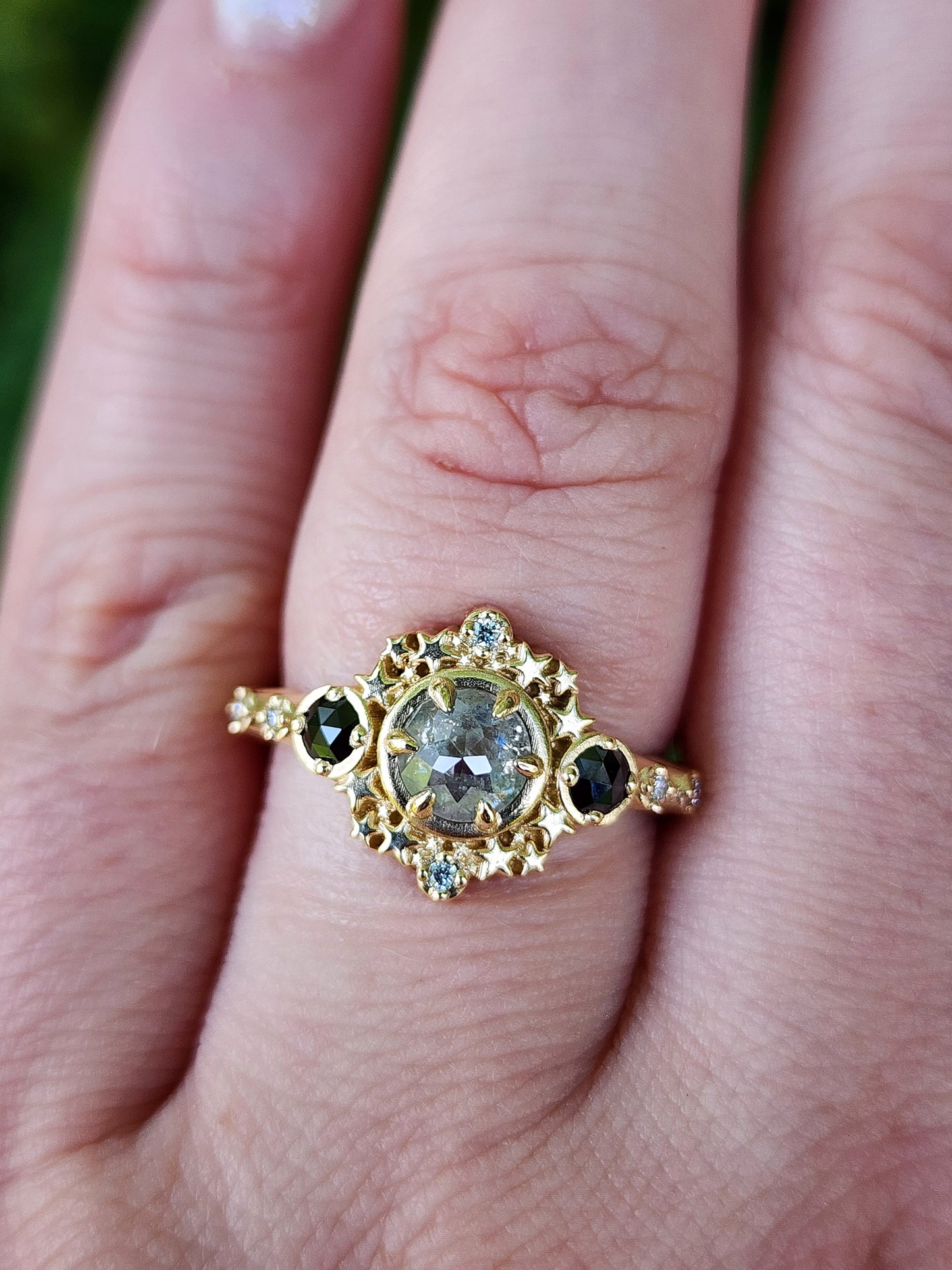 Gray Rose Cut Salt and Pepper Diamond Stardust Ring with Black and White Diamonds image 7