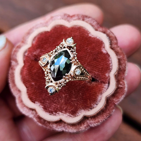 Fancy Artemis Moon Ring with Rose Cut Black Diamond Marquise and Gold Stardust image 3