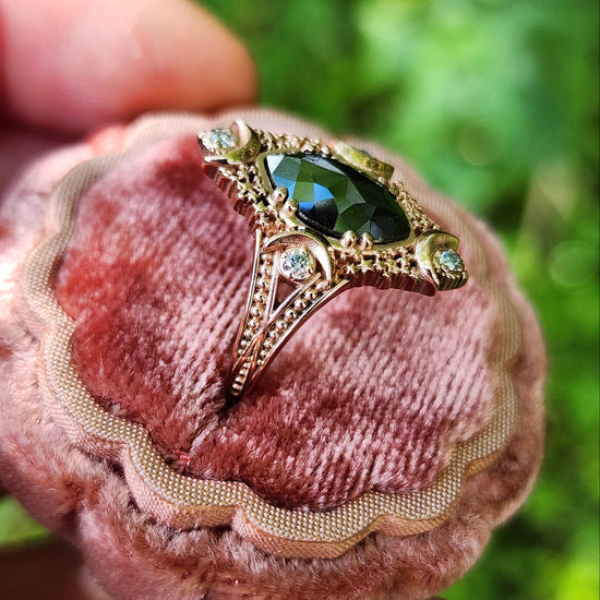 Fancy Artemis Moon Ring with Rose Cut Black Diamond Marquise and Gold Stardust image 7