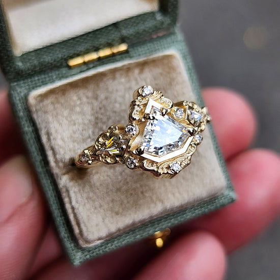 Odessa Art Deco Engagement Ring with Kite Side Stones and Delicate Gold Scrolls image 8