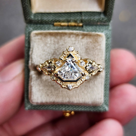 Odessa Art Deco Engagement Ring with Kite Side Stones and Delicate Gold Scrolls image 6