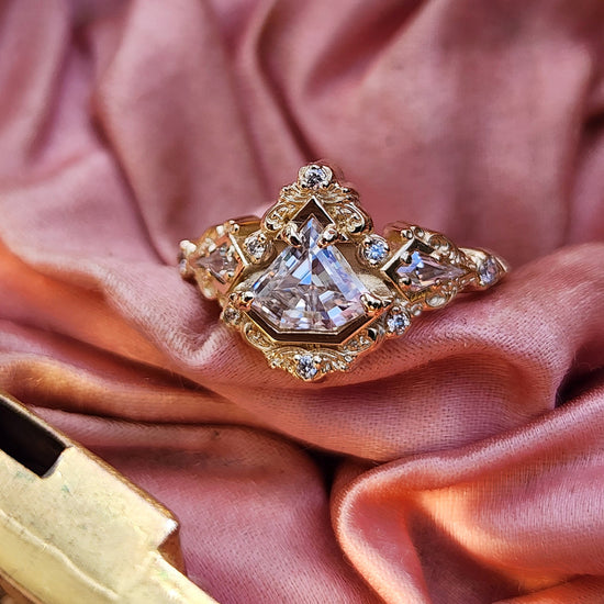 Odessa Art Deco Engagement Ring with Kite Side Stones and Delicate Gold Scrolls image  2