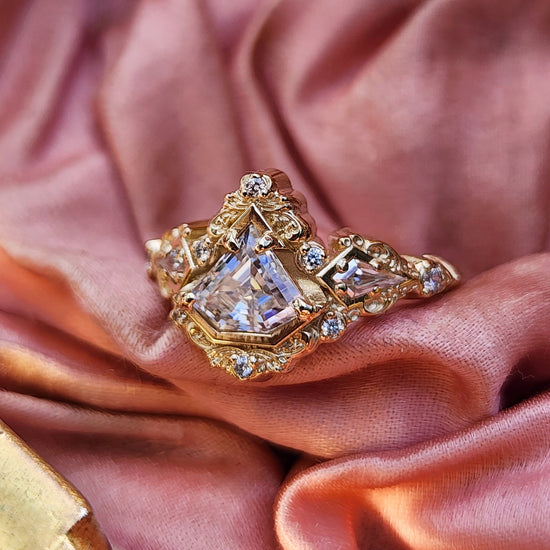 Odessa Art Deco Engagement Ring with Kite Side Stones and Delicate Gold Scrolls image 3