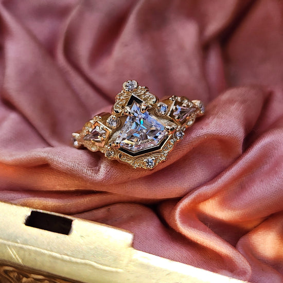 Odessa Art Deco Engagement Ring with Kite Side Stones and Delicate Gold Scrolls image 5