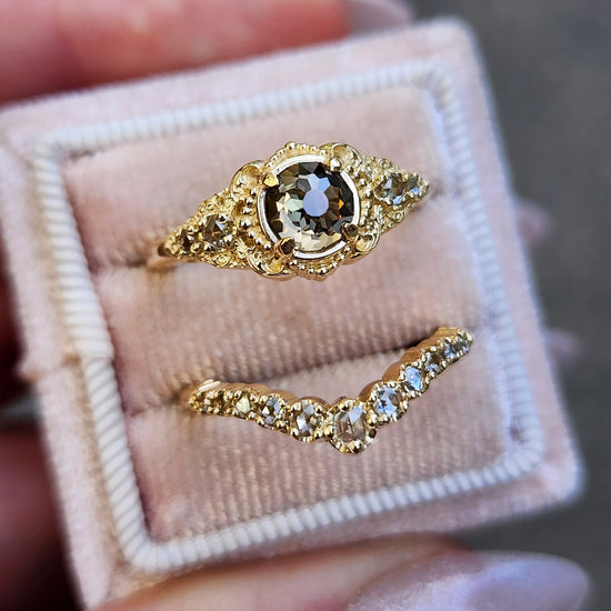 Oreads Lace Champagne Mughal Cut Diamond Engagement Ring Set image 6