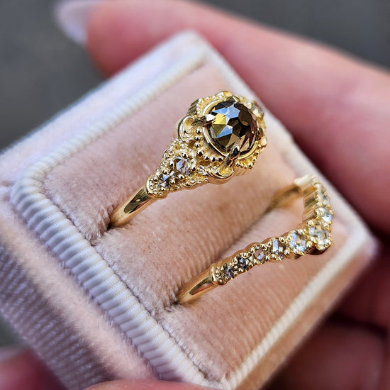 Oreads Lace Champagne Mughal Cut Diamond Engagement Ring Set image 9