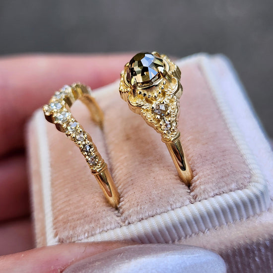 Oreads Lace Champagne Mughal Cut Diamond Engagement Ring Set image 10