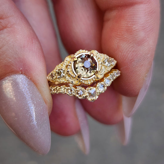 Oreads Lace Champagne Mughal Cut Diamond Engagement Ring Set image 13