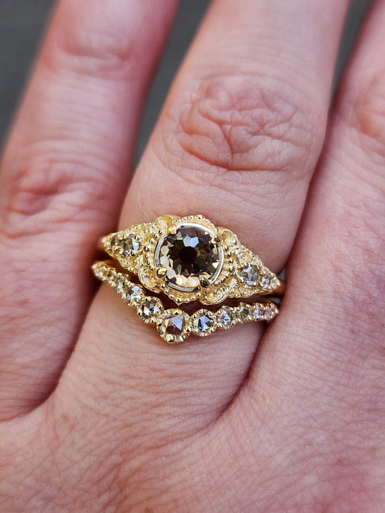 Oreads Lace Champagne Mughal Cut Diamond Engagement Ring Set image 16