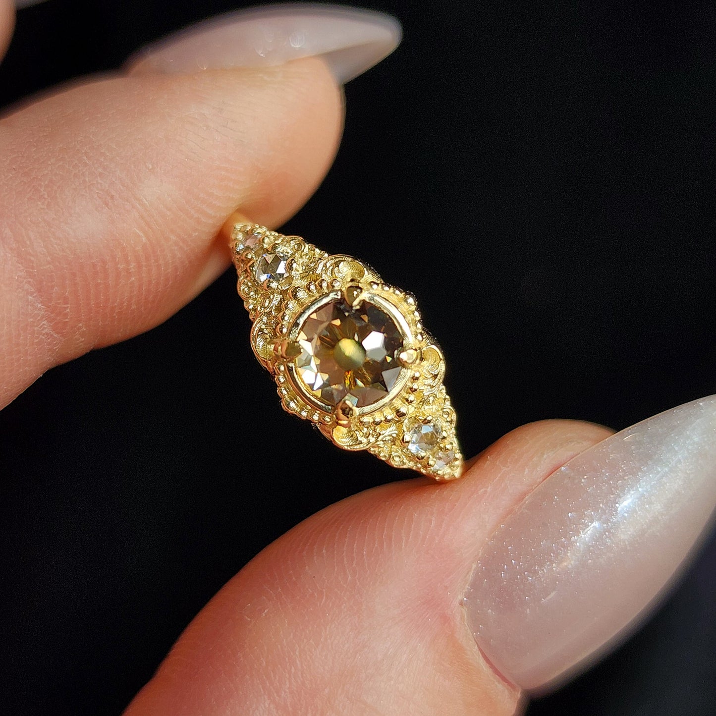 Oreads Lace Champagne Mughal Cut Diamond Engagement Ring Set image 2