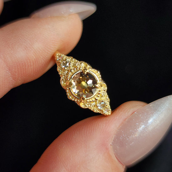 Oreads Lace Champagne Mughal Cut Diamond Engagement Ring Set image 2