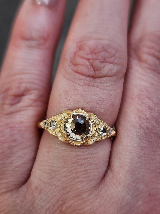 Oreads Lace Champagne Mughal Cut Diamond Engagement Ring Set image 18