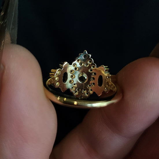 Sabrina Witchy Engagement Ring with Diamond Stars and Oval Side Gems 14k Gold image 12