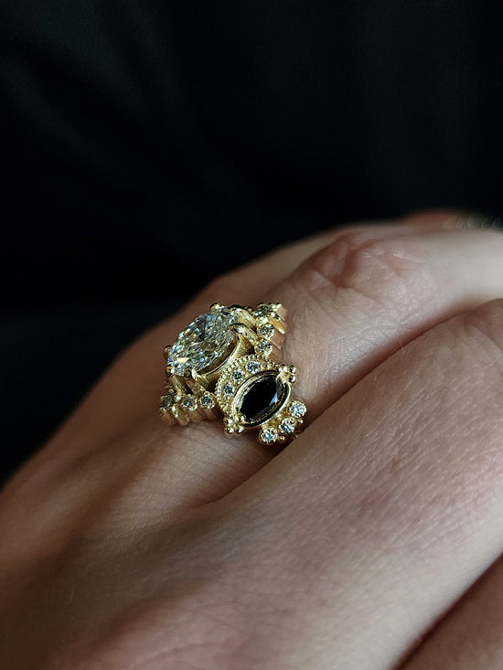 Sabrina Witchy Engagement Ring with Diamond Stars and Oval Side Gems 14k Gold image 11