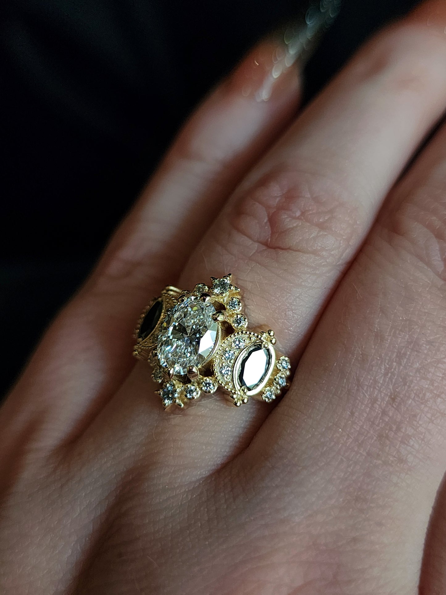 Sabrina Witchy Engagement Ring with Diamond Stars and Oval Side Gems 14k Gold image 10