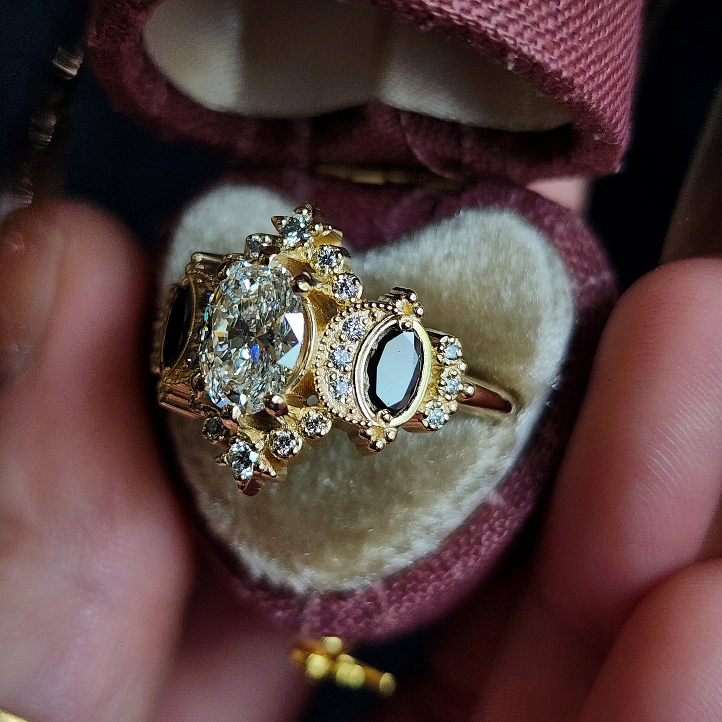 Sabrina Witchy Engagement Ring with Diamond Stars and Oval Side Gems 14k Gold image 16