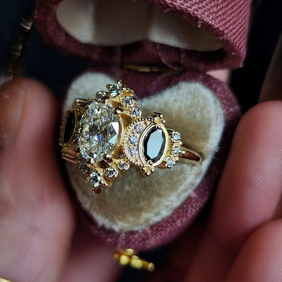 Sabrina Witchy Engagement Ring with Diamond Stars and Oval Side Gems 14k Gold image 16