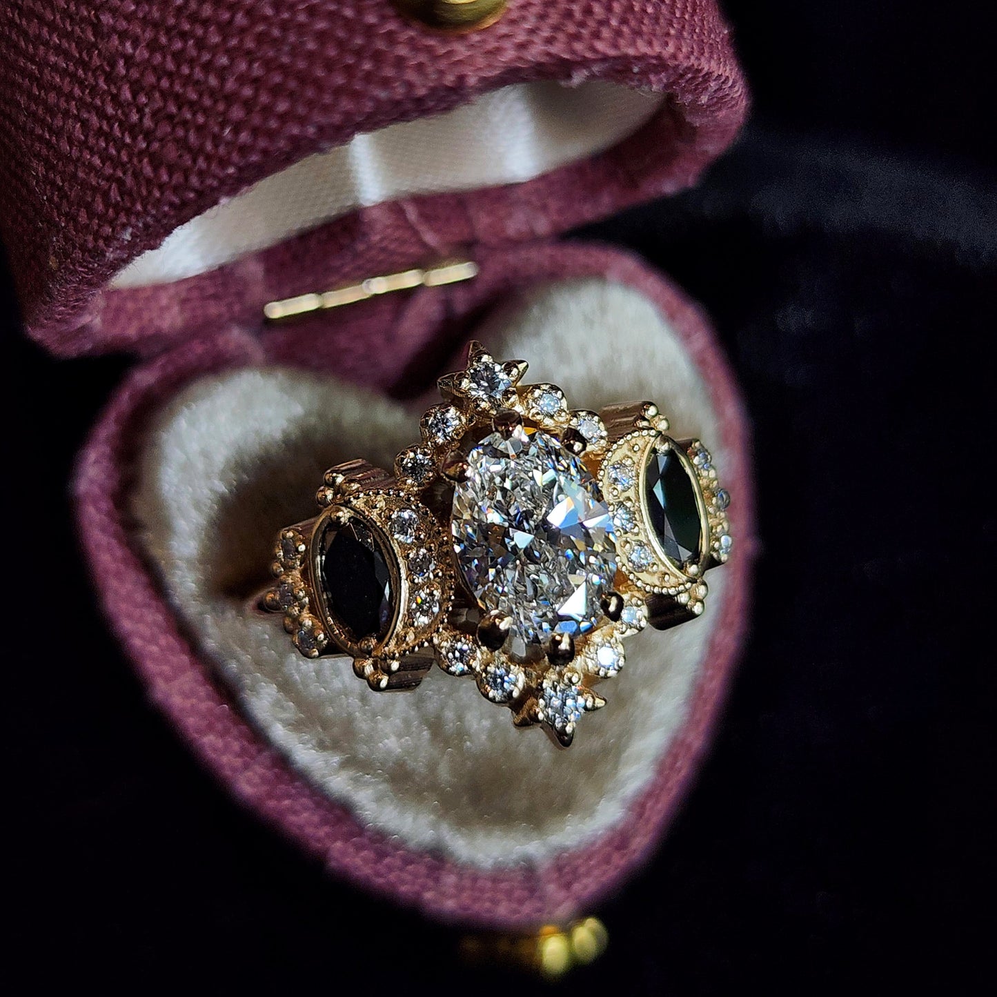 Sabrina Witchy Engagement Ring with Diamond Stars and Oval Side Gems 14k Gold image 14