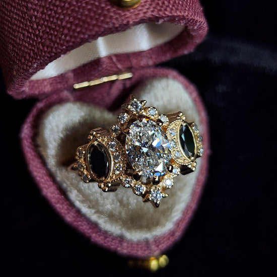 Sabrina Witchy Engagement Ring with Diamond Stars and Oval Side Gems 14k Gold image 14