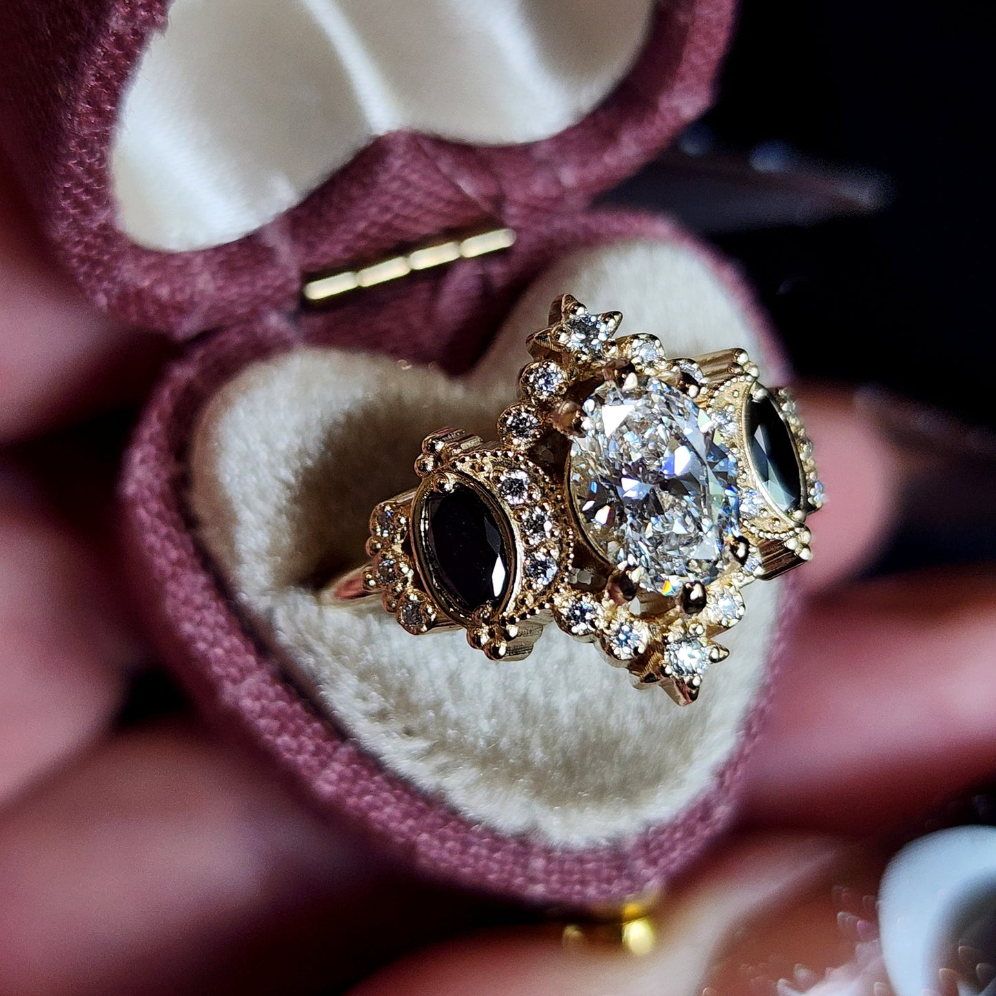 Sabrina Witchy Engagement Ring with Diamond Stars and Oval Side Gems 14k Gold image 15