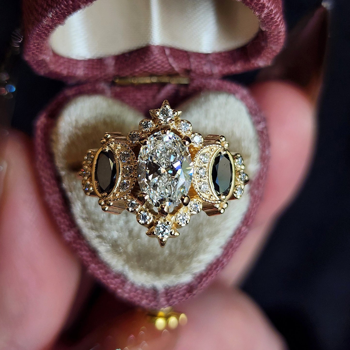 Sabrina Witchy Engagement Ring with Diamond Stars and Oval Side Gems 14k Gold image 2