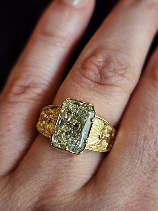 Forest Sprite - Nature Inspired Solitaire with Mountains, Trees and Sun - Fantasy Fine Jewelry 14k Gold image  15